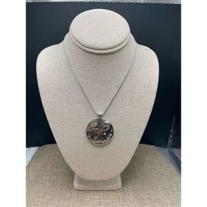 Brighton London Groove Circle Pendant Necklace Scrolled Clear Crystals 16-18"